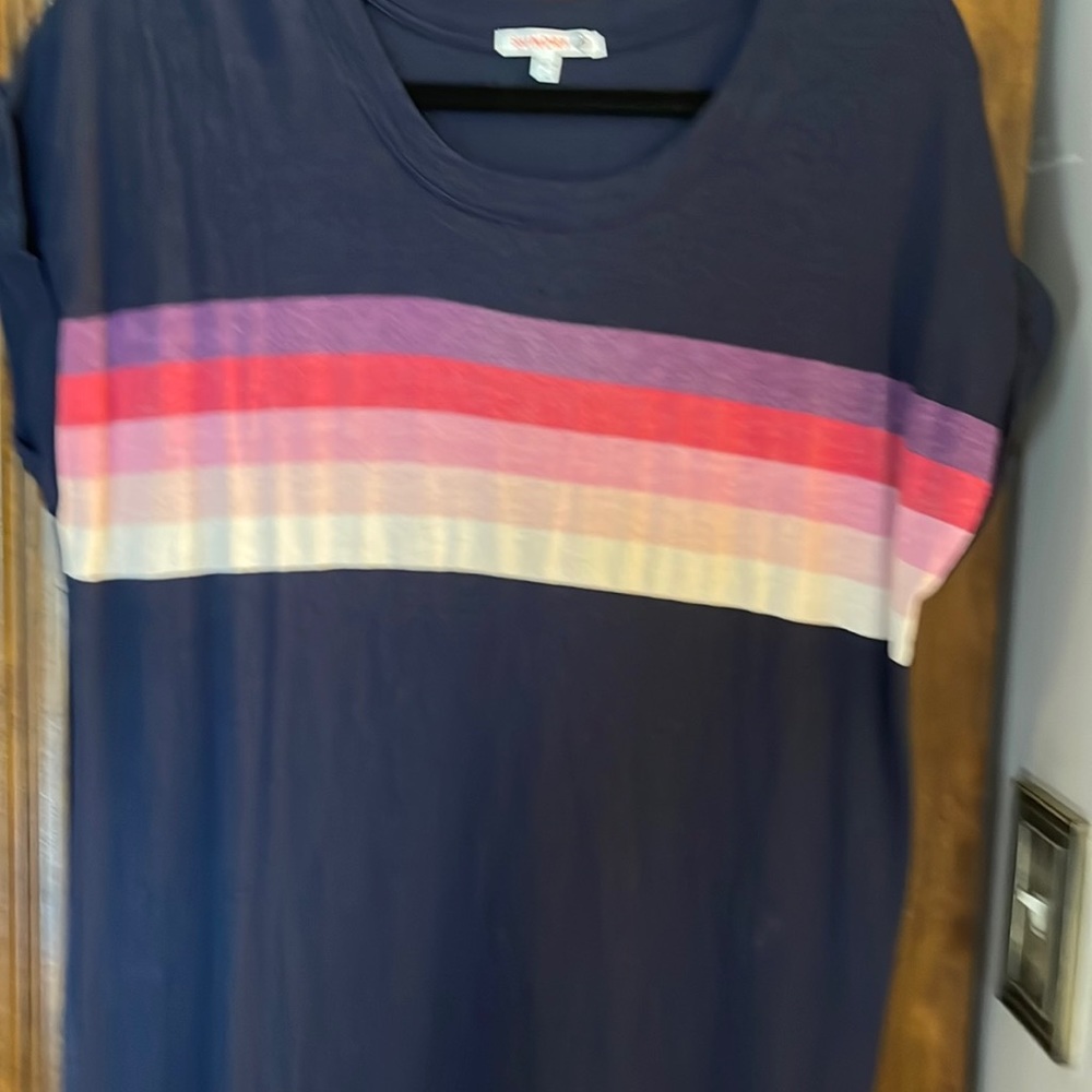 Sundry Navy Cotton Maxi Dress with Striping, Medium, EXCELLENT PLUS - Picture 4 of 9